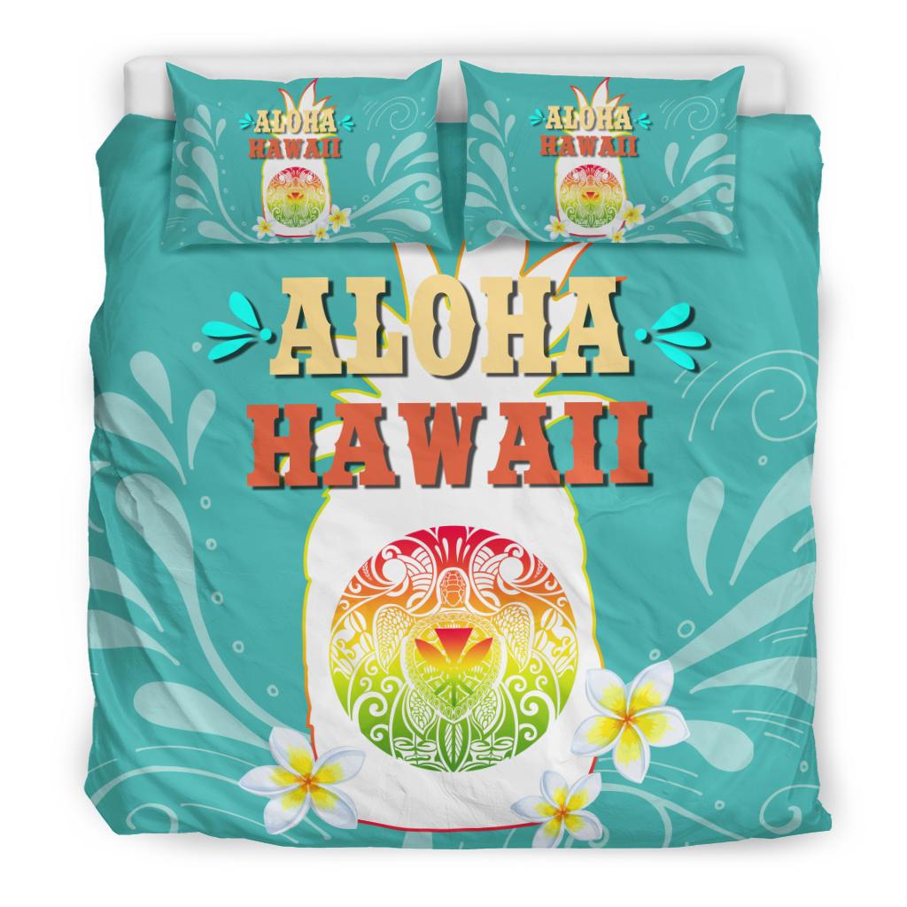 Hawaii Summer Pineapple Polynesian Turtle Plumeria - Bedding Set Blue - Polynesian Pride