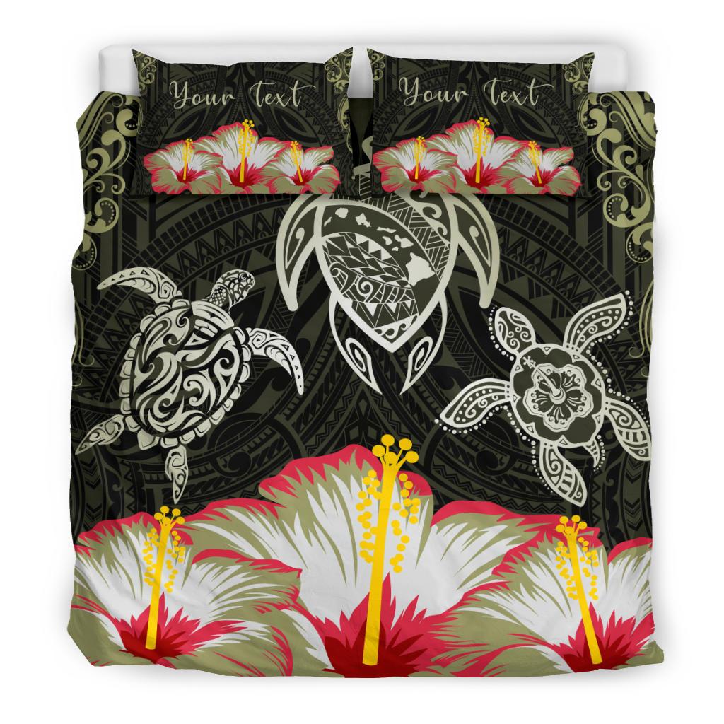 Hawaii Map Turtle Hibiscus Polynesian Luxury Personalized Bedding Set - Honu Ohana - Green Green - Polynesian Pride