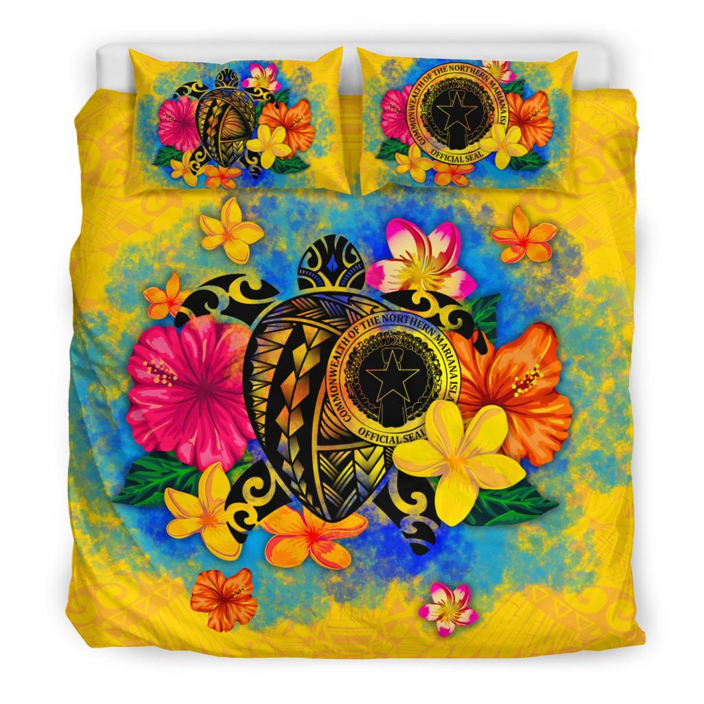 The Northern Mariana Islands Polynesian Bedding Set - Turtle with Plumeria and Hibiscus - Polynesian Pride