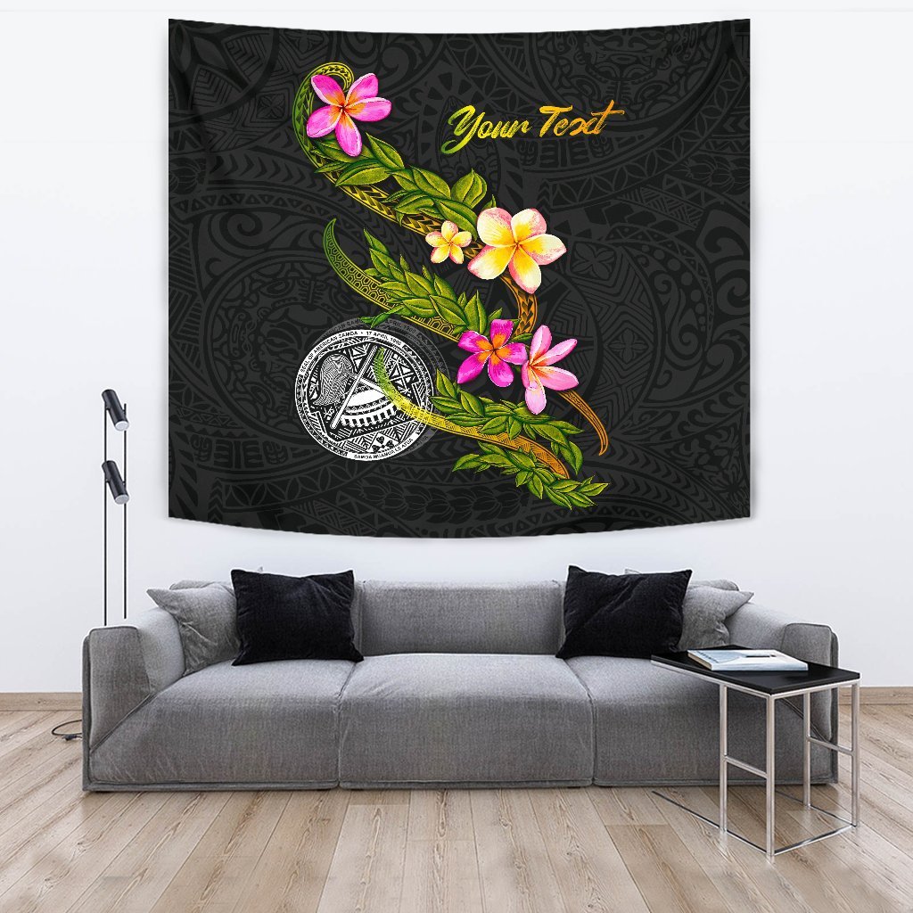 American Samoa Polynesian Custom Personalised Tapestry - Plumeria Tribal One Style Black - Polynesian Pride