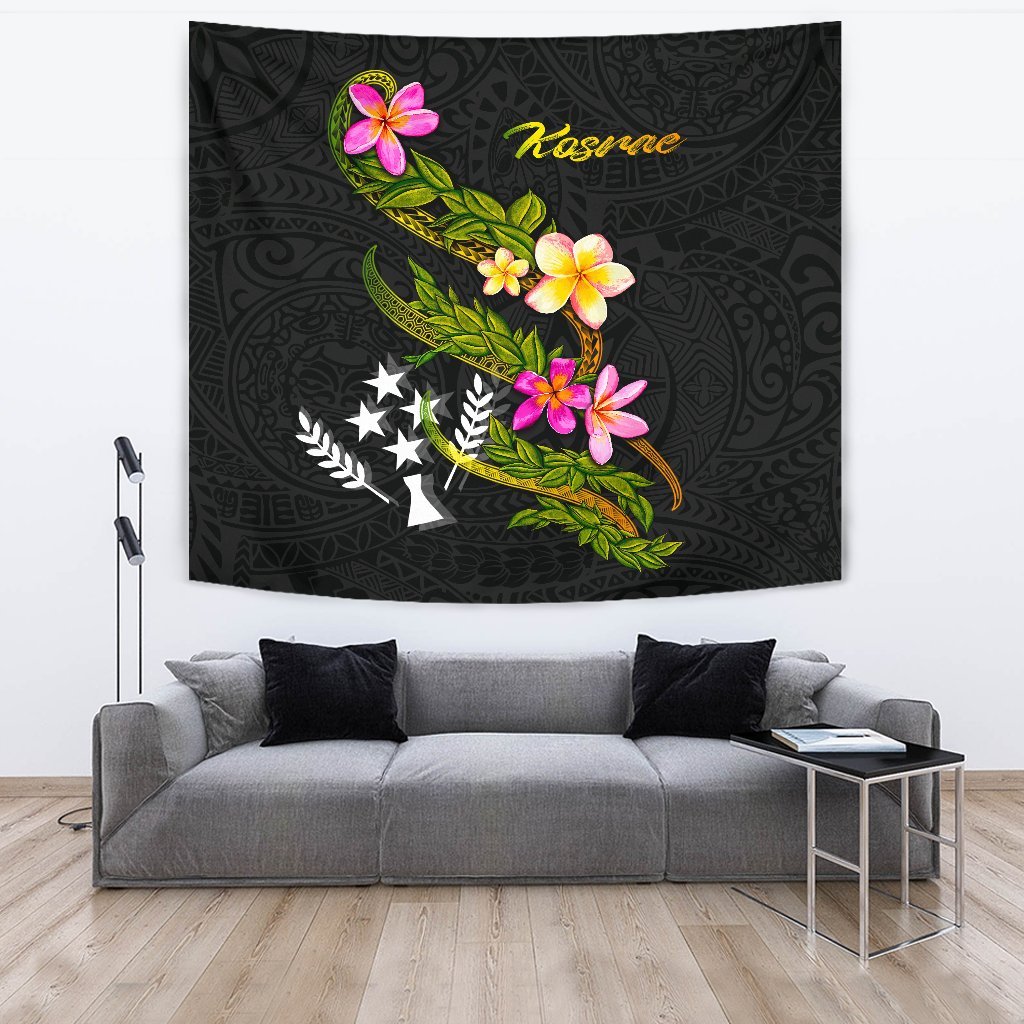 Kosrae Polynesian Tapestry - Plumeria Tribal One Style Black - Polynesian Pride