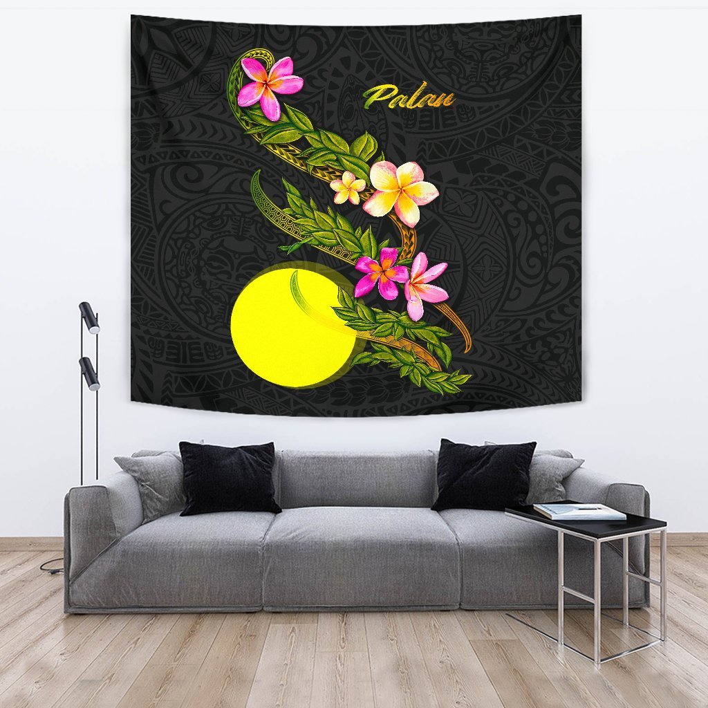 Palau Polynesian Tapestry - Plumeria Tribal One Style Black - Polynesian Pride