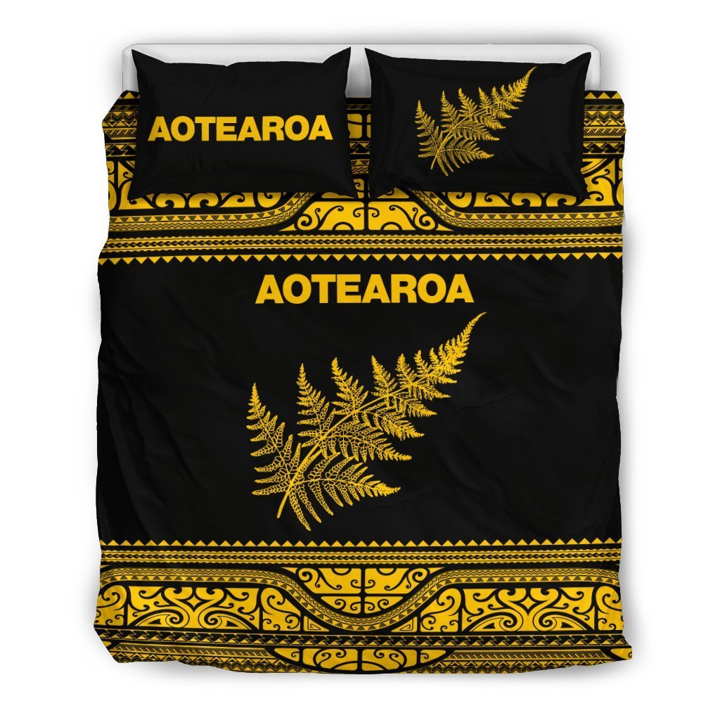 Aotearoa New Zealand Maori Bedding Set Silver Fern - Yellow Black - Polynesian Pride