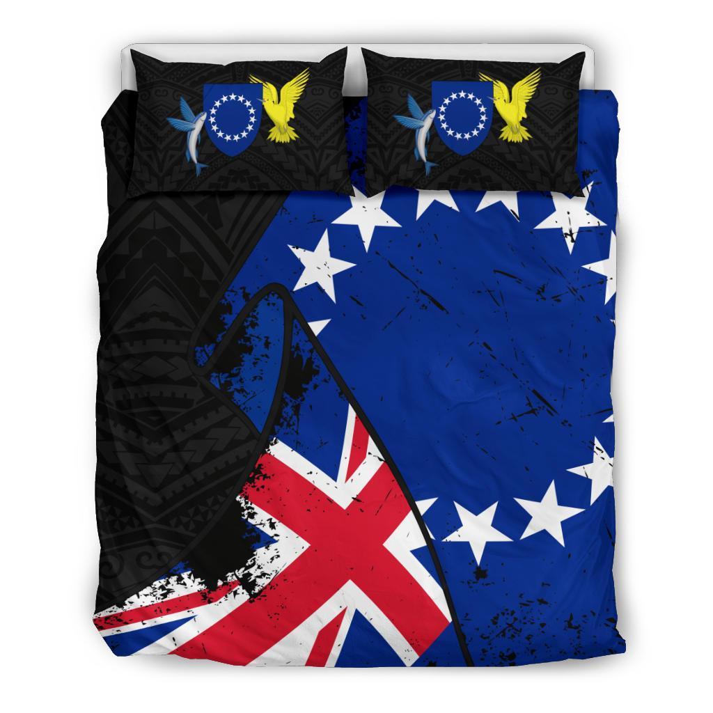 Cook Islands Special Grunge Flag Bedding Set Black - Polynesian Pride