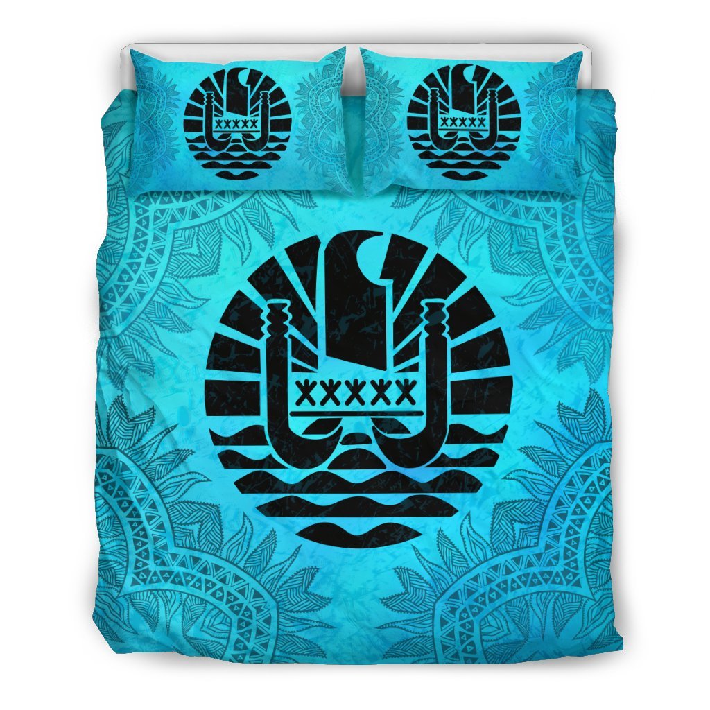 Tahiti Duvet Cover Set - Tahiti Flag Turquoise A0 - Polynesian Pride