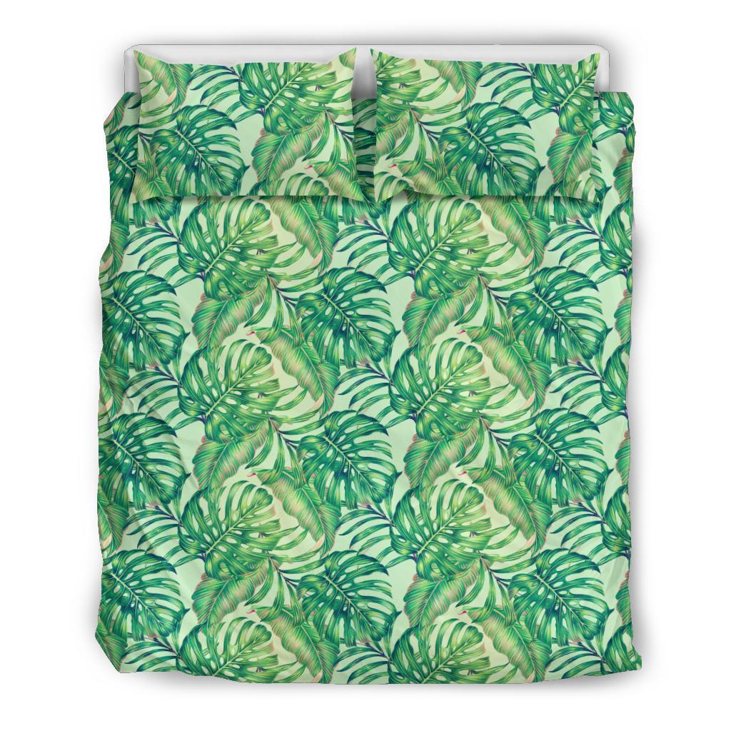 Hawaiian Tropical Leaves Jungle Monstera Leaf Polynesian Bedding Set Black - Polynesian Pride