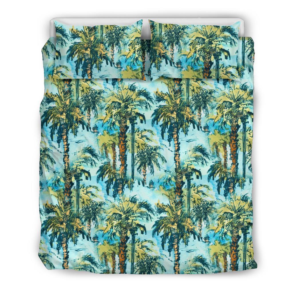 Hawaiian Tropical Palm Trees Blue Polynesian Bedding Set Black - Polynesian Pride