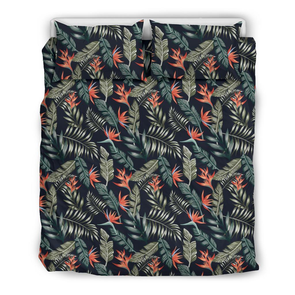 Hawaiian Tropical Heliconias Strelitzia Black Background Polynesian Bedding Set Black - Polynesian Pride