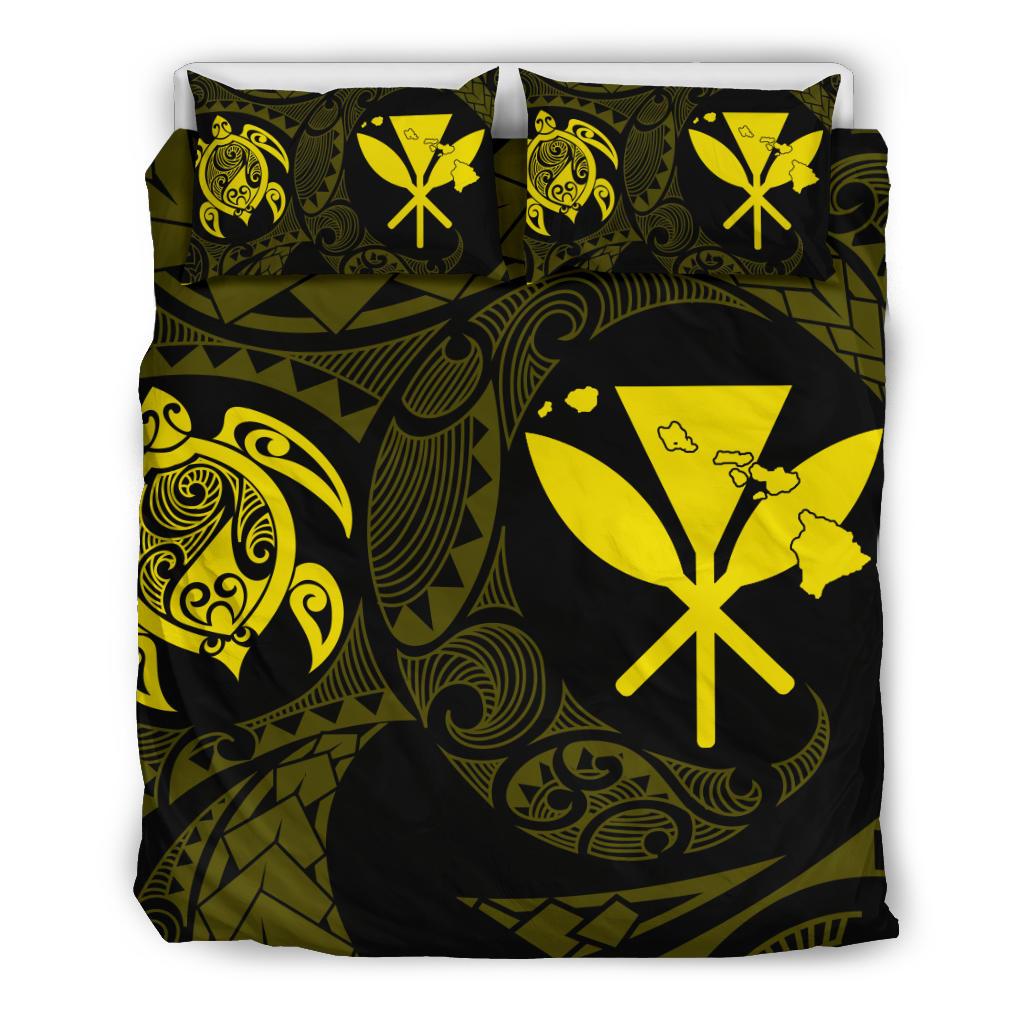 Hawaiian Map Kanaka Maoli Turtle Polynesian Bedding Set Yellow Yellow - Polynesian Pride