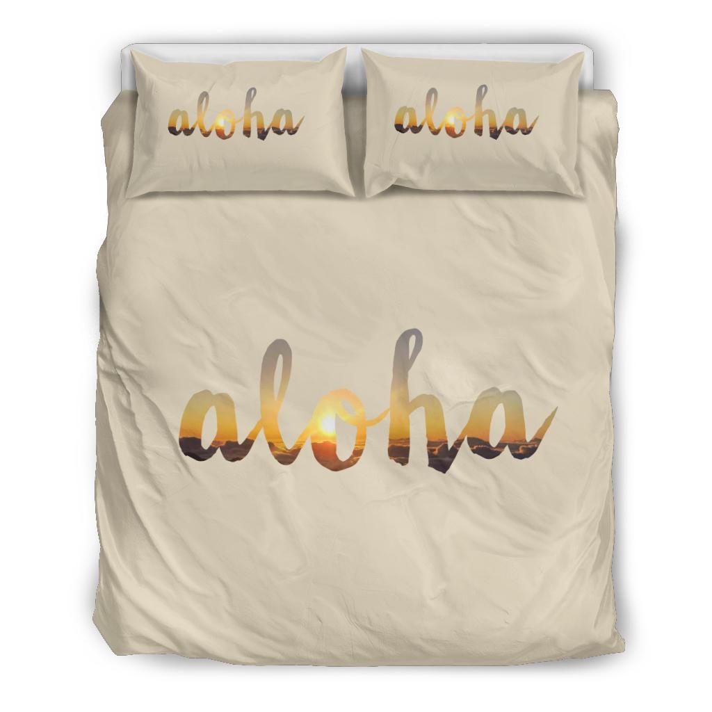 Hawaiian Aloha Dawn Polynesian Bedding Set Beige - Polynesian Pride