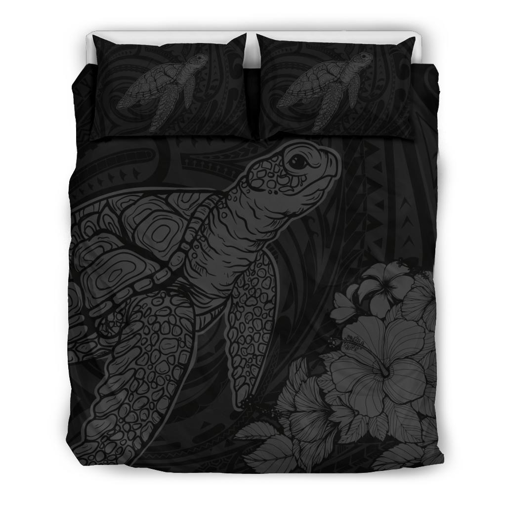 Hawaiian Hibiscus Memory Turtle Polynesian Bedding Set Gray Gray - Polynesian Pride