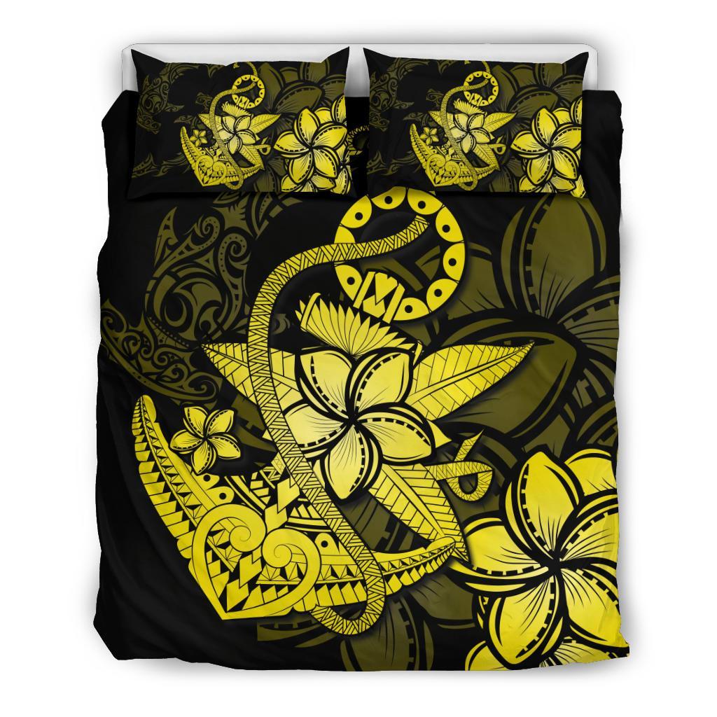 Hawaiian Anchor Plumeria Hamerhead Shark Polynesian Bedding Set - Yellow Black - Polynesian Pride