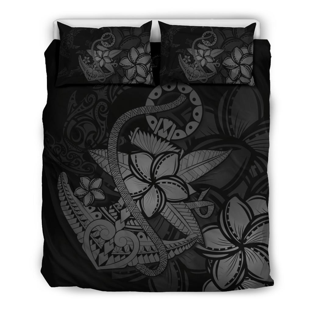 Hawaiian Anchor Plumeria Hamerhead Shark Polynesian Bedding Set - Gray Black - Polynesian Pride