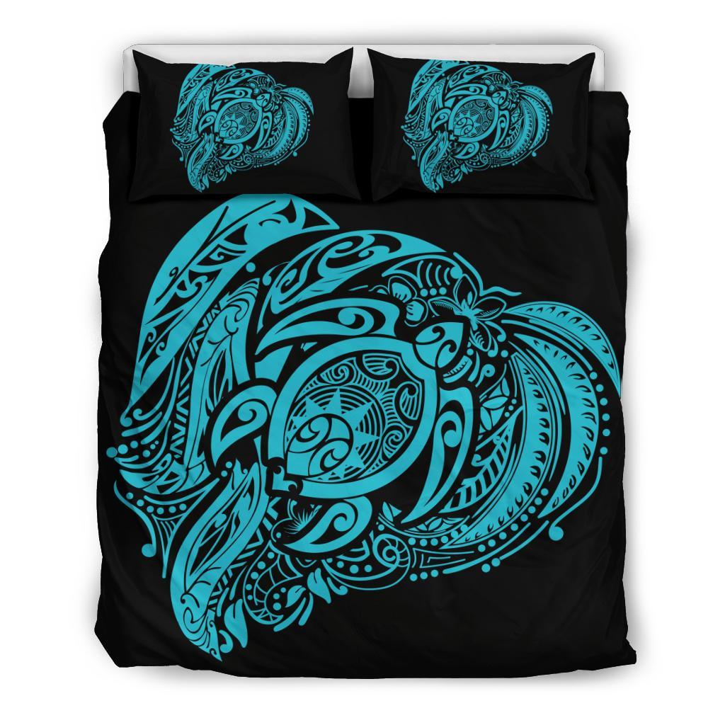 Hawaiian Turtle Hibiscus Polynesian Bedding Set Simple Blue Blue - Polynesian Pride