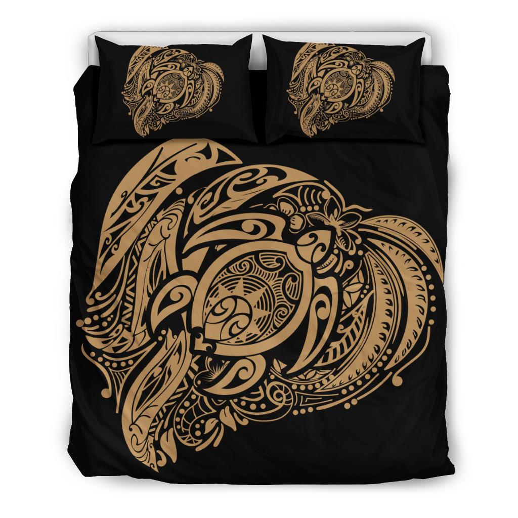 Hawaiian Turtle Hibiscus Polynesian Bedding Set Simple Gold Gold - Polynesian Pride