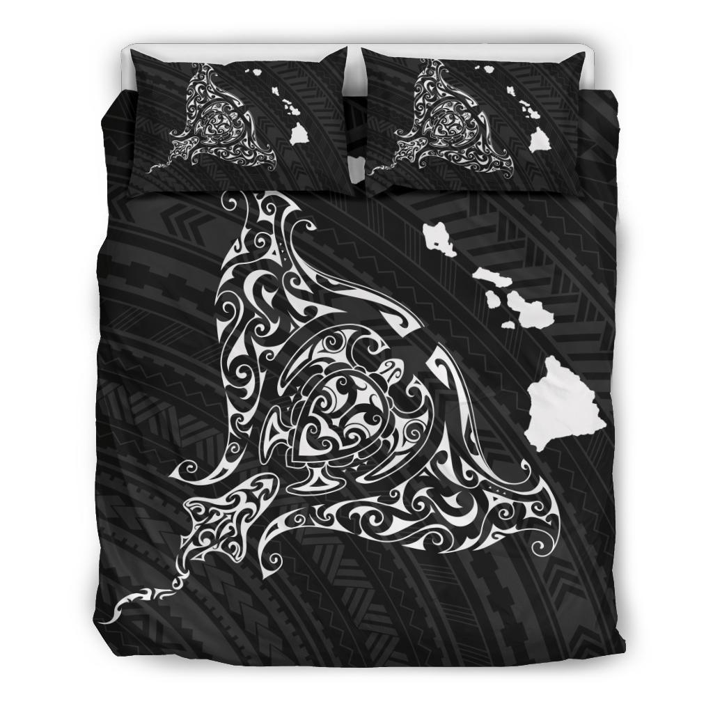 Hawaiian Map Rays Turle Polynesian Bedding Set - White White - Polynesian Pride