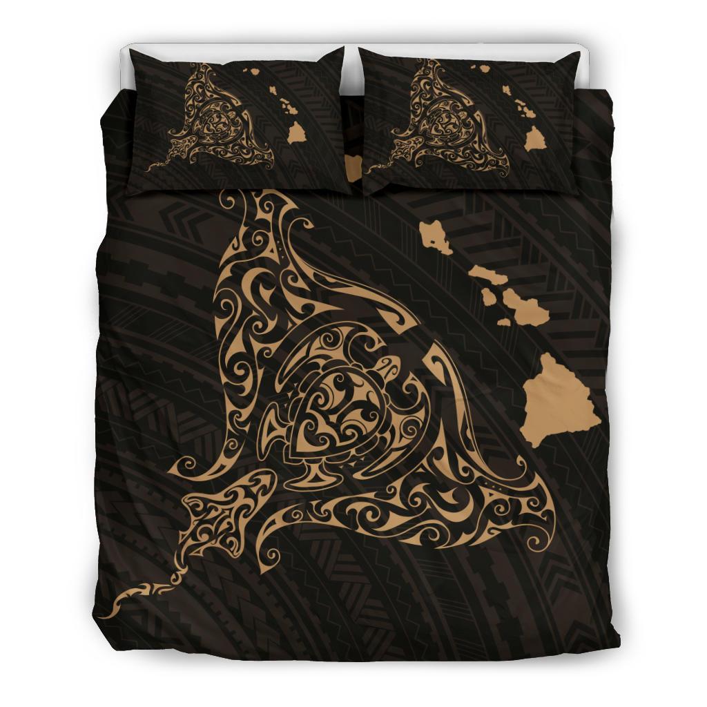 Hawaiian Map Rays Turtle Polynesian Bedding Set - Gold Gold - Polynesian Pride