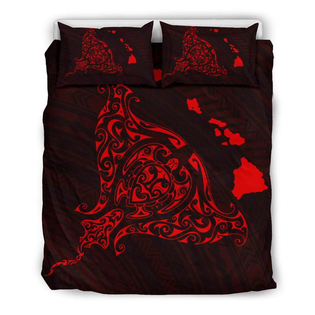 Hawaiian Map Rays Turtle Bedding Set - Red Red - Polynesian Pride