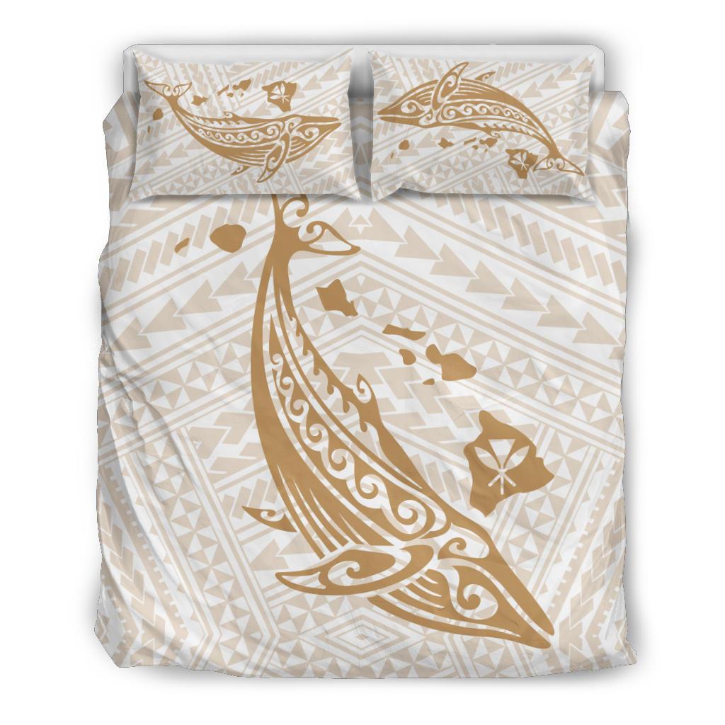 Hawaiian Map Whale Polynesian Bedding Set - White Art - Polynesian Pride