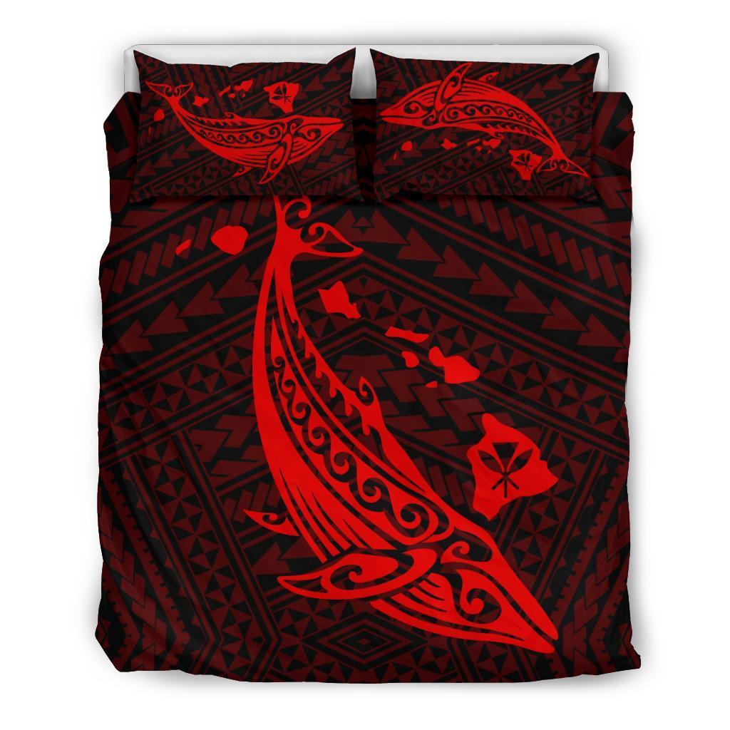 Hawaiian Map Whale Polynesian Bedding Set - Red Red - Polynesian Pride