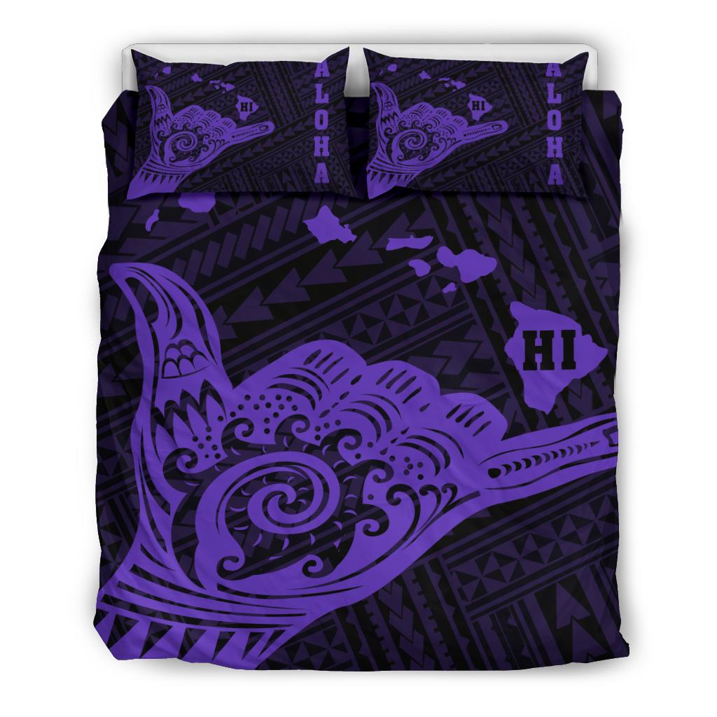 Hawaiian Shaka Aloha Map Polynesian Bedding Set Purple Purple - Polynesian Pride