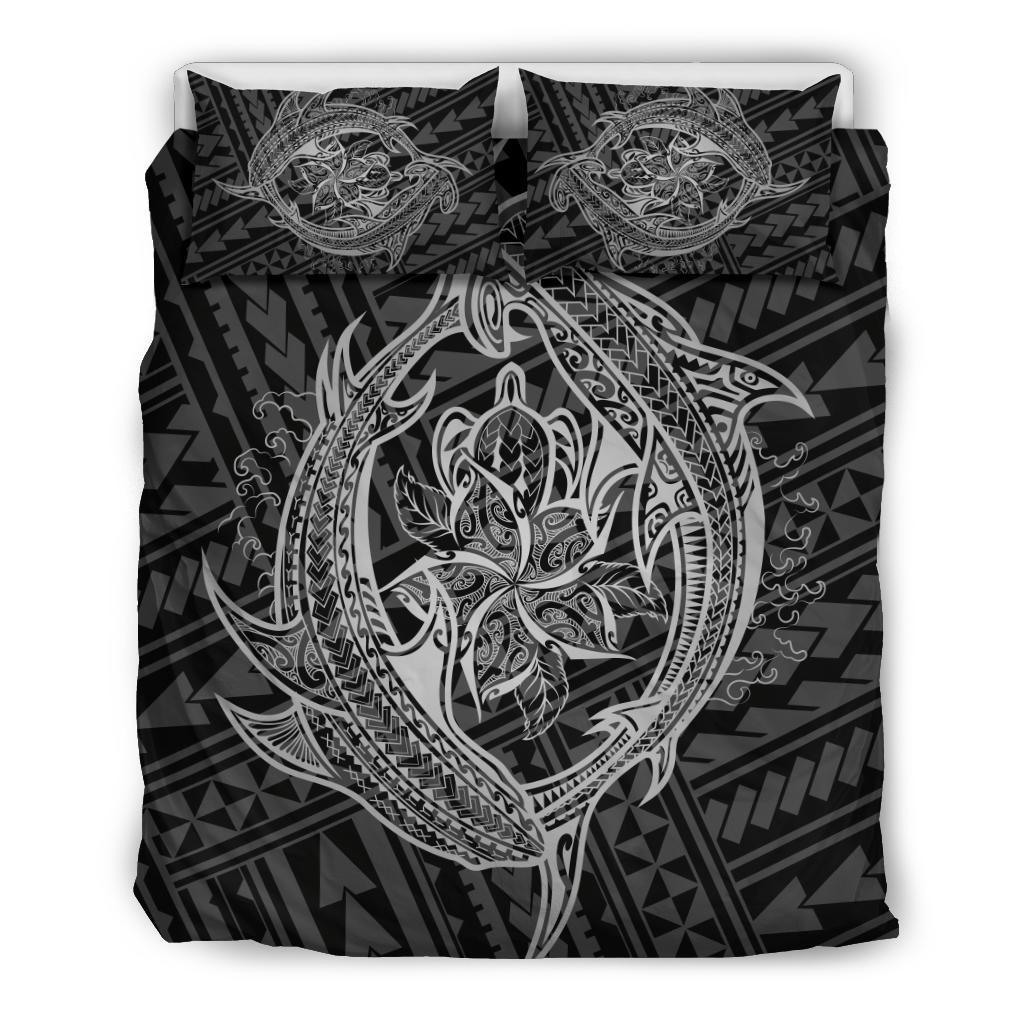 Hawaiian Hammerhead Shark Yin Yang Polynesian Bedding Set - Gray Gray - Polynesian Pride