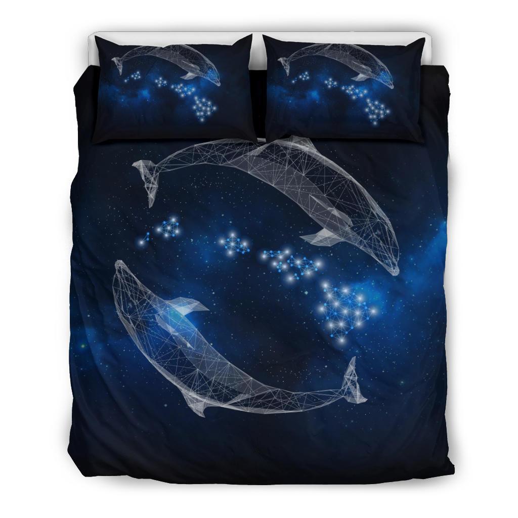 Hawaiian Map Galaxy Zodiac Dolphin White Polynesian Bedding Set Blue - Polynesian Pride