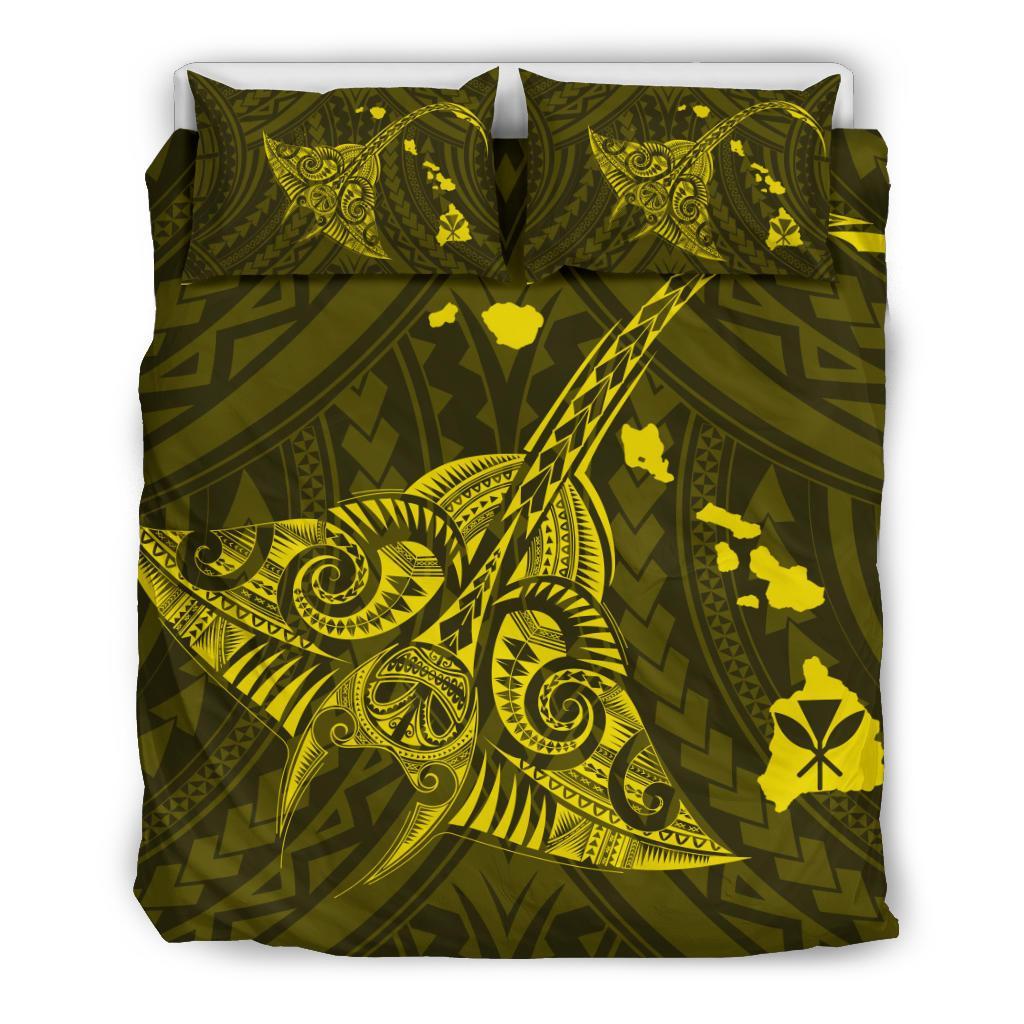 Hawaiian Map Kanaka Manta Ray Polynesian Bedding Set Yellow Yellow - Polynesian Pride