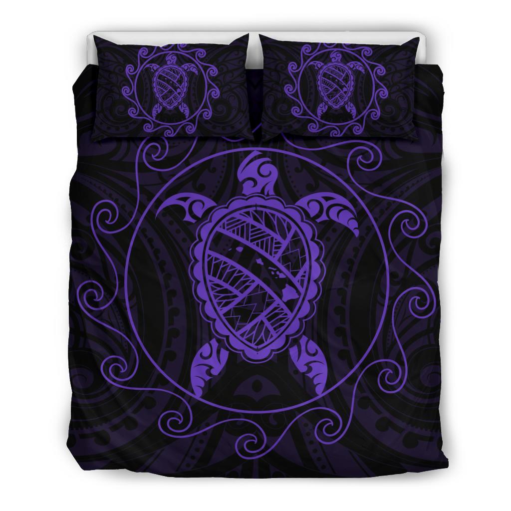 Hawaiian Map Turtle Wave Polynesian Bedding Set Purple Purple - Polynesian Pride