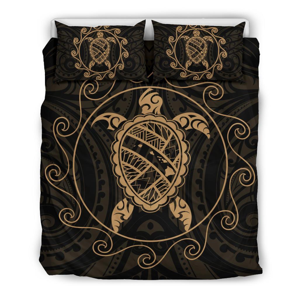 Hawaiian Map Turtle Wave Polynesian Bedding Set Gold Gold - Polynesian Pride