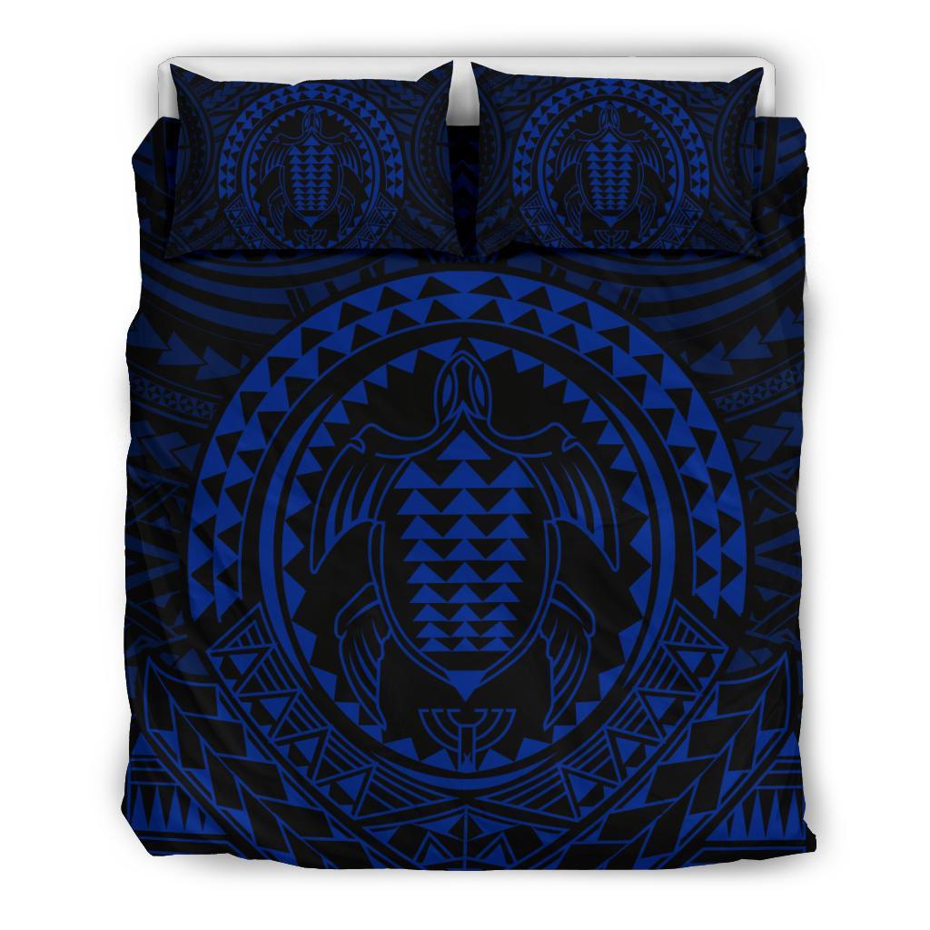 Hawaiian Kakau Honu Arc Blue Polynesian Bedding Set Blue - Polynesian Pride