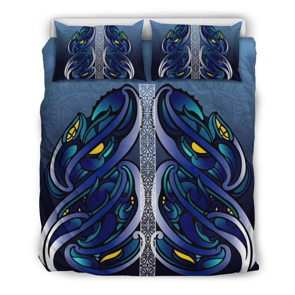 New Zealand Rugby Bedding Set Maori Taniwha Full Size Bed Sets Black - Polynesian Pride