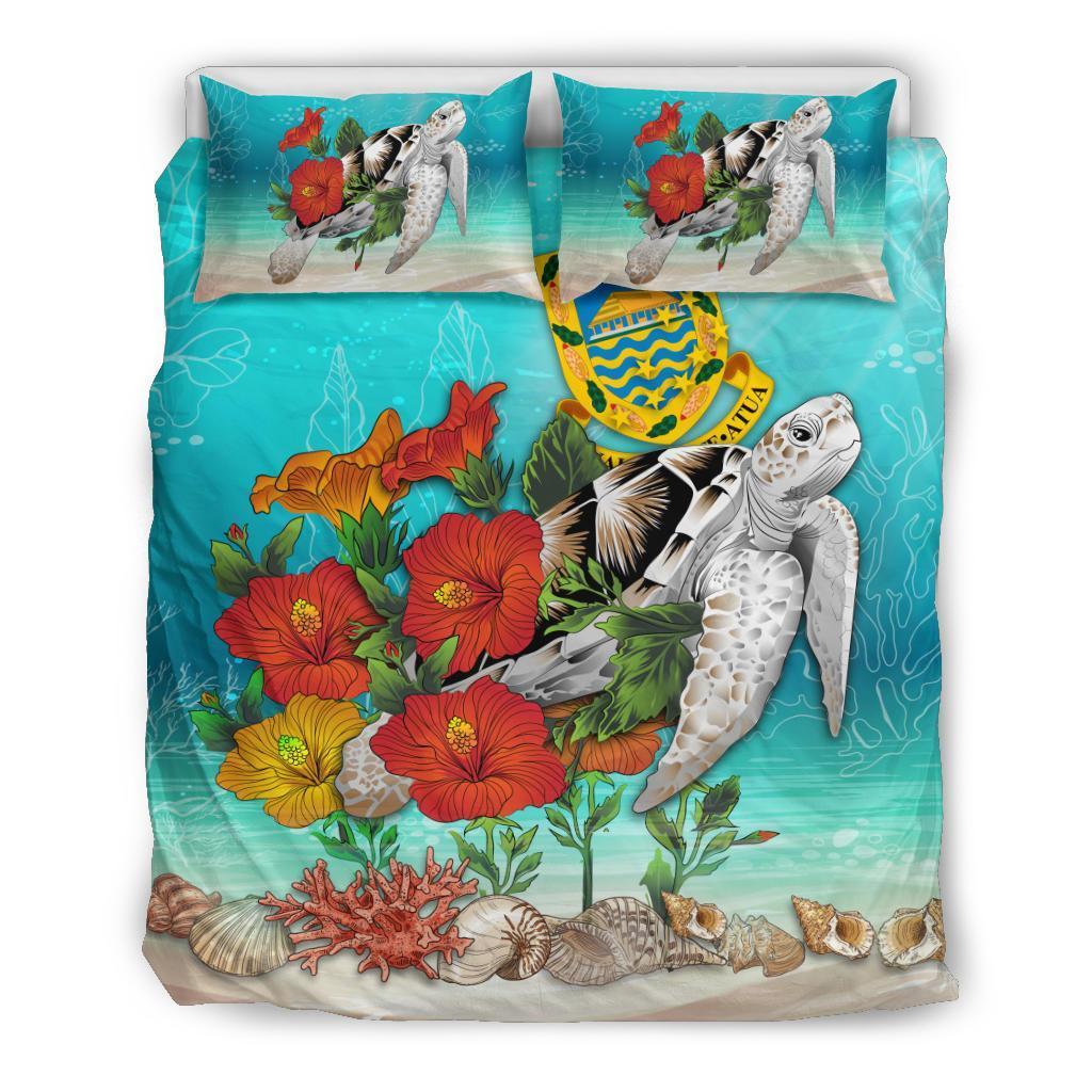 Polynesian Duvet Cover Set - Tuvalu Bedding Set Ocean Turtle Hibiscus Blue - Polynesian Pride