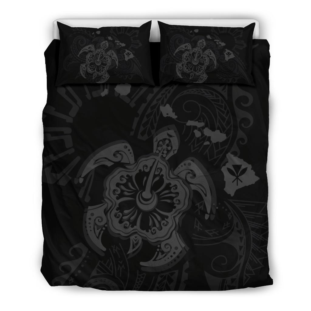 Hawaiian Map Kanaka Hibiscus Turtle Gray Polynesian Bedding Set Gray - Polynesian Pride