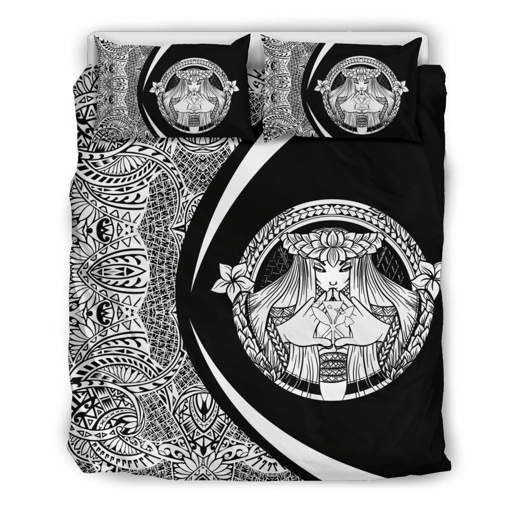 Hawaiian Madame Pele Kanaka Plumeria Polynesian Bedding Set Circle Style White White - Polynesian Pride