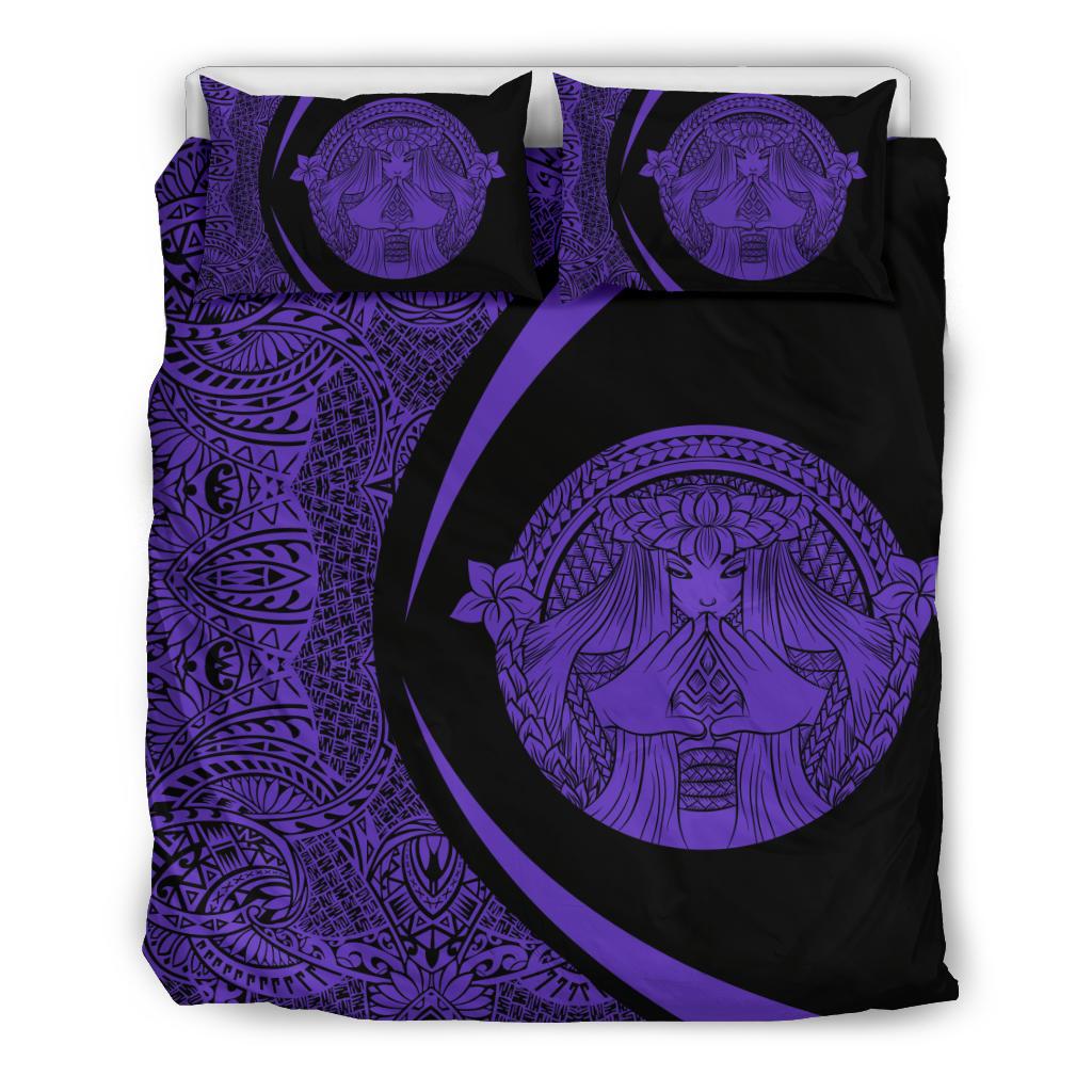 Hawaiian Madame Pele Plumeria Polynesian Bedding Set Circle Style Purple Purple - Polynesian Pride