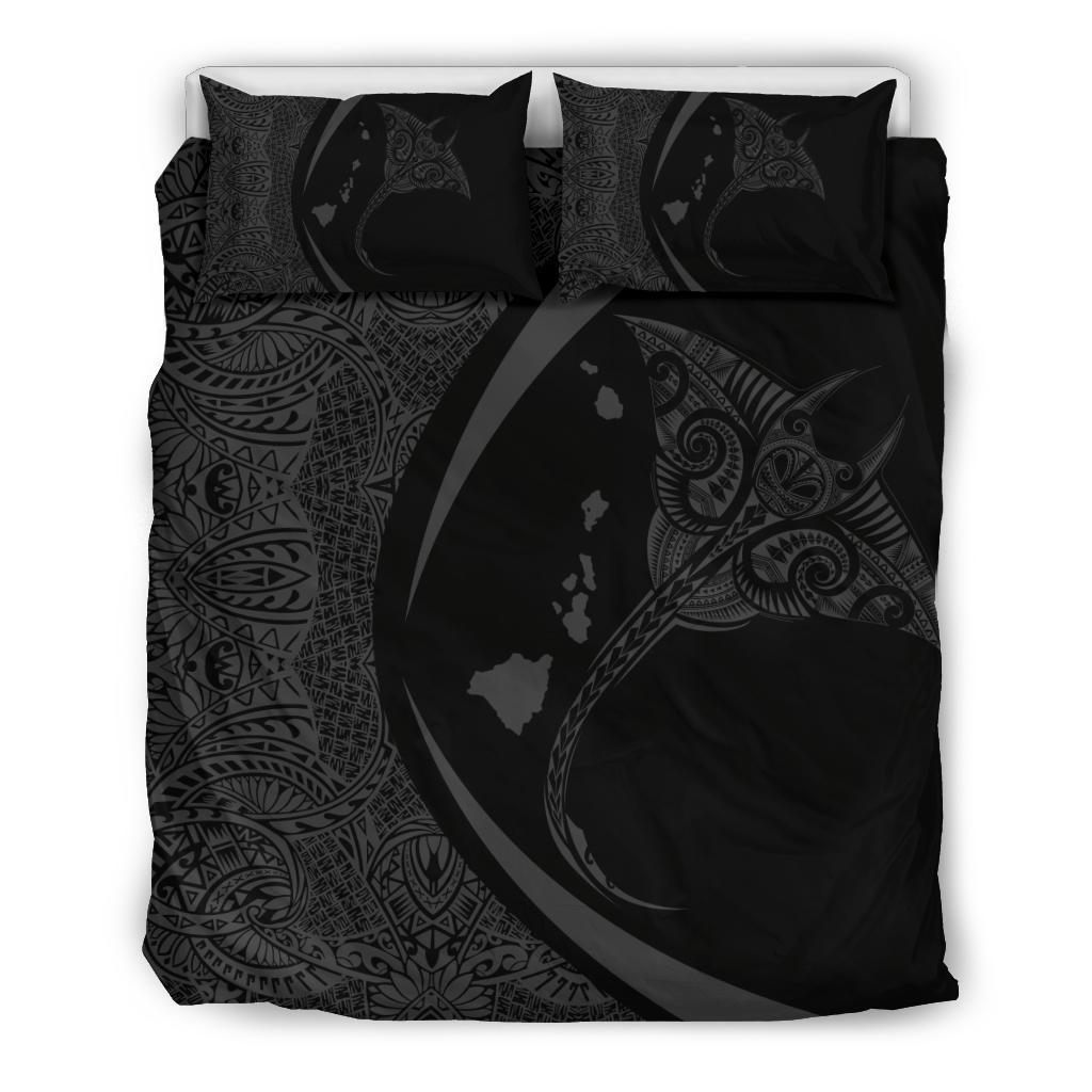 Hawaiian Map Manta Ray Polynesian Bedding Set - Gray - Circle Style Gray - Polynesian Pride