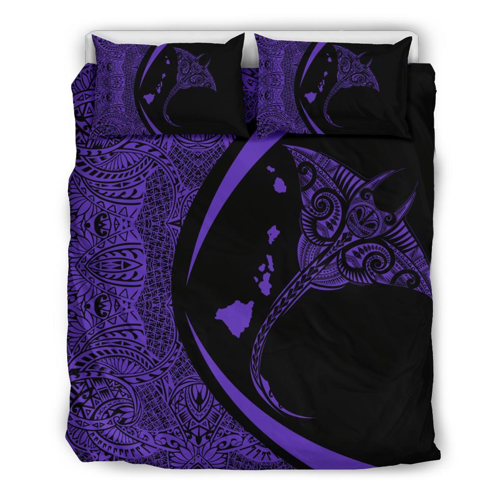 Hawaiian Map Manta Ray Polynesian Bedding Set - Purple - Circle Style Purple - Polynesian Pride