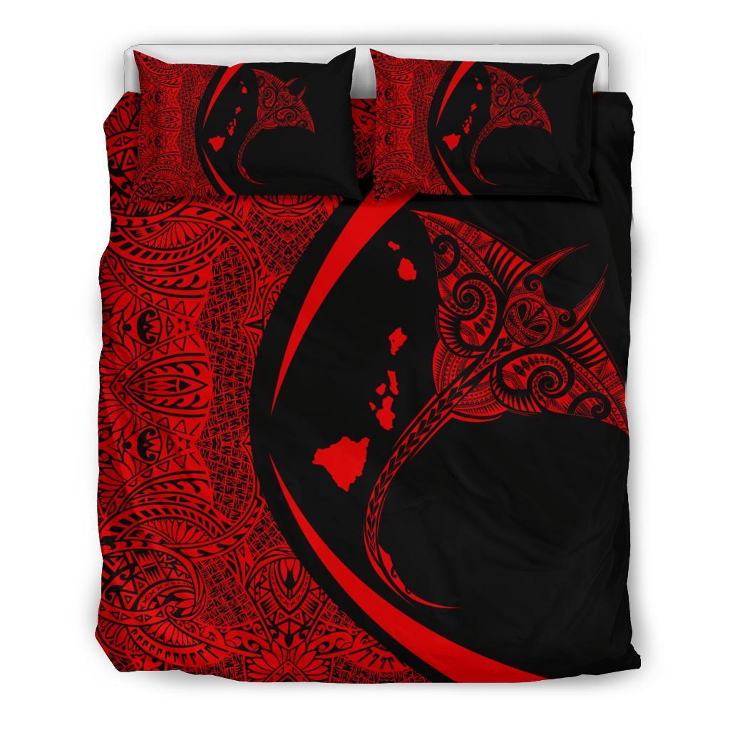 Hawaiian Map Manta Ray Polynesian Bedding Set - Red - Circle Style Red - Polynesian Pride