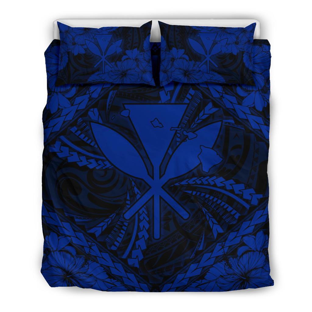 Hawaiian Map Kanaka Hibiscus Blue Polynesian Bedding Set Blue - Polynesian Pride