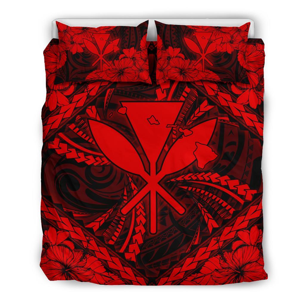 Hawaiian Map Kanaka Hibiscus Red Polynesian Bedding Set Red - Polynesian Pride