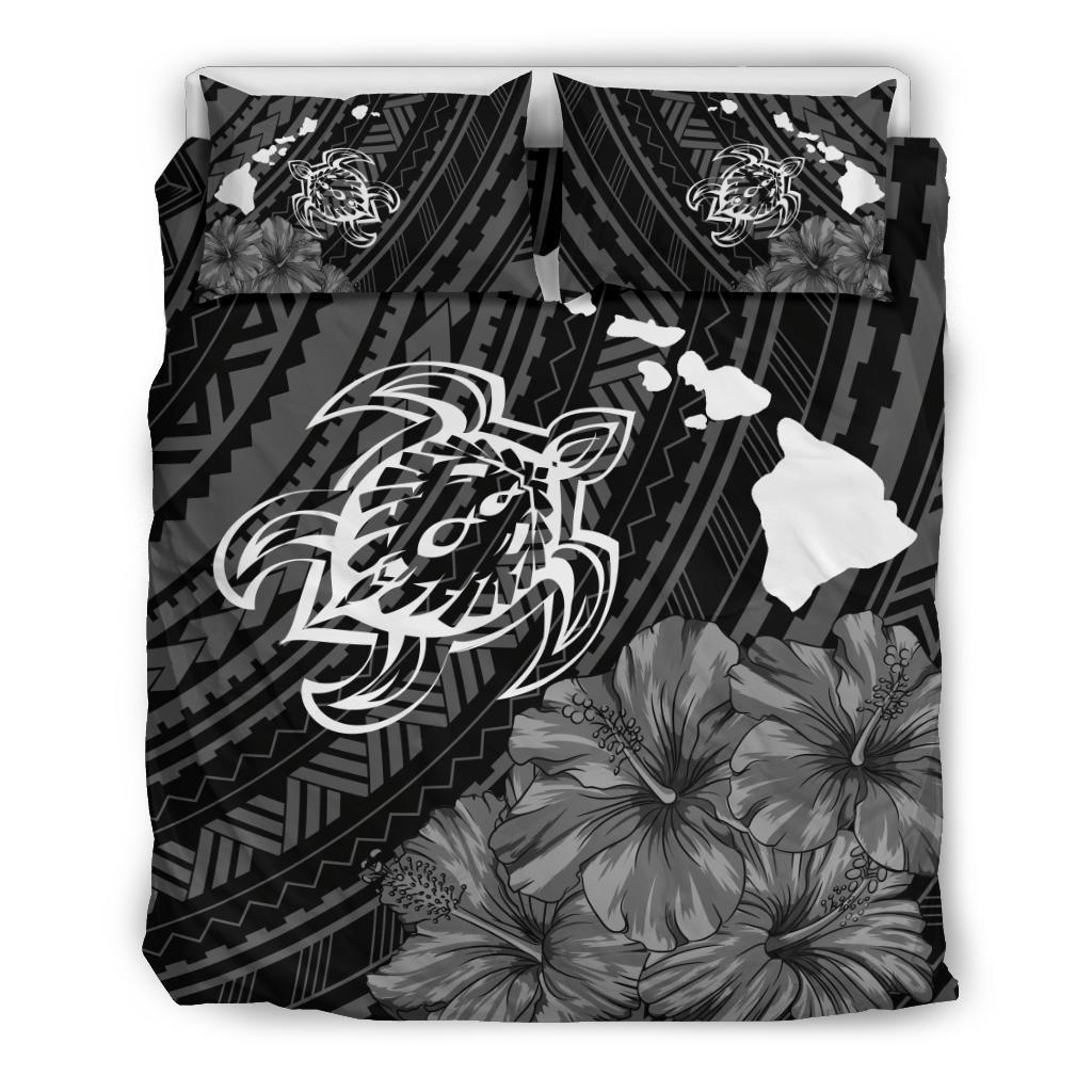 Hawaiian Hibiscus Sea Turtle Swim Polynesian Bedding Set White - Polynesian Pride