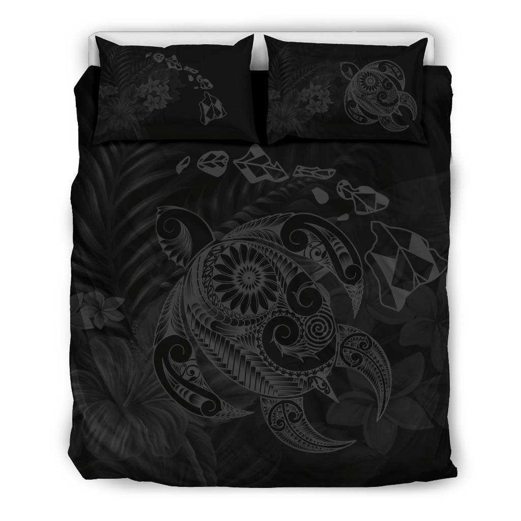 Hawaiian Map Turtle Tattoo Hibiscus Plumeria Polynesian Bedding Set - Gray Gray - Polynesian Pride