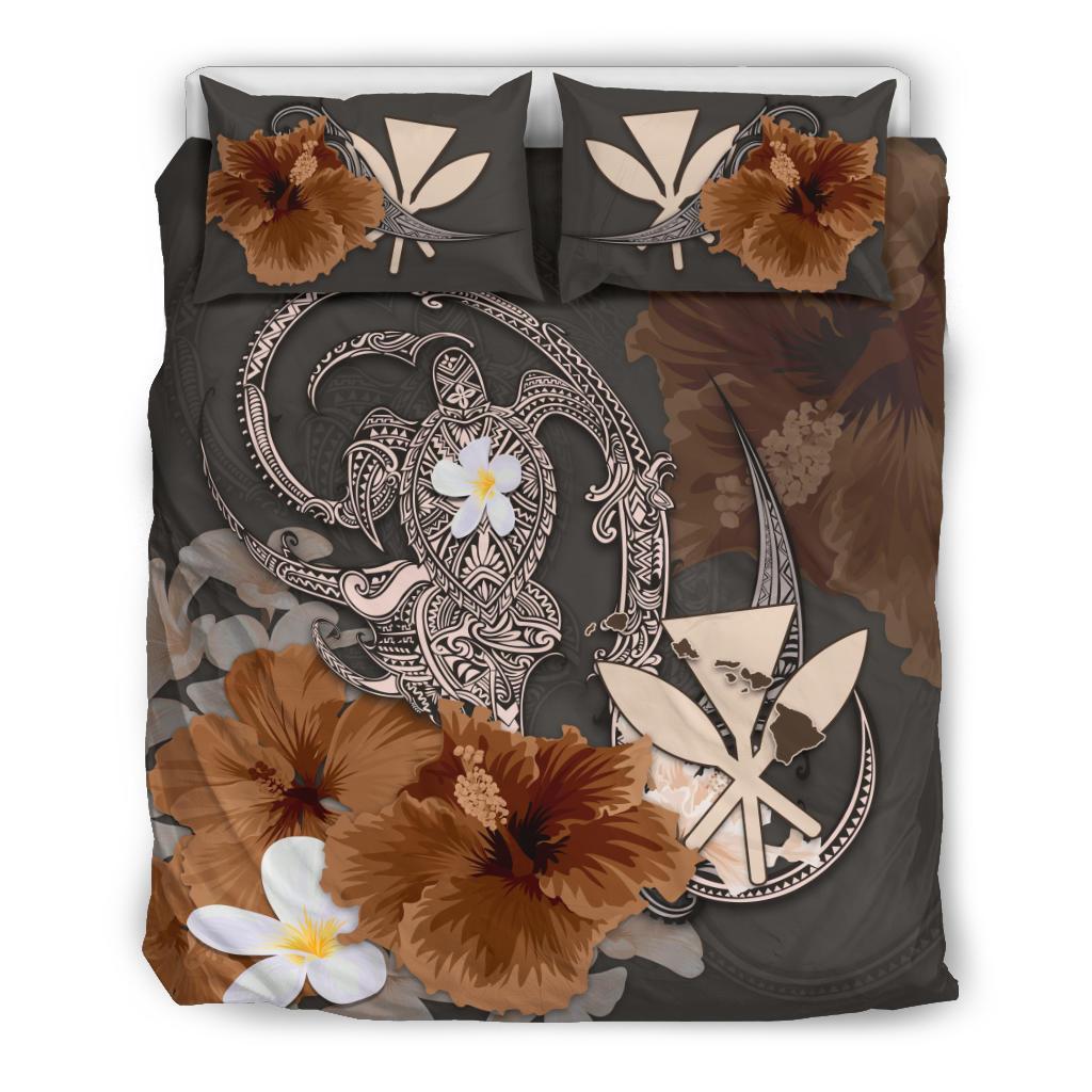 Kanaka Maoli (Hawaii) Bedding Set - Hibiscus Turtle Tribal Brown Brown - Polynesian Pride