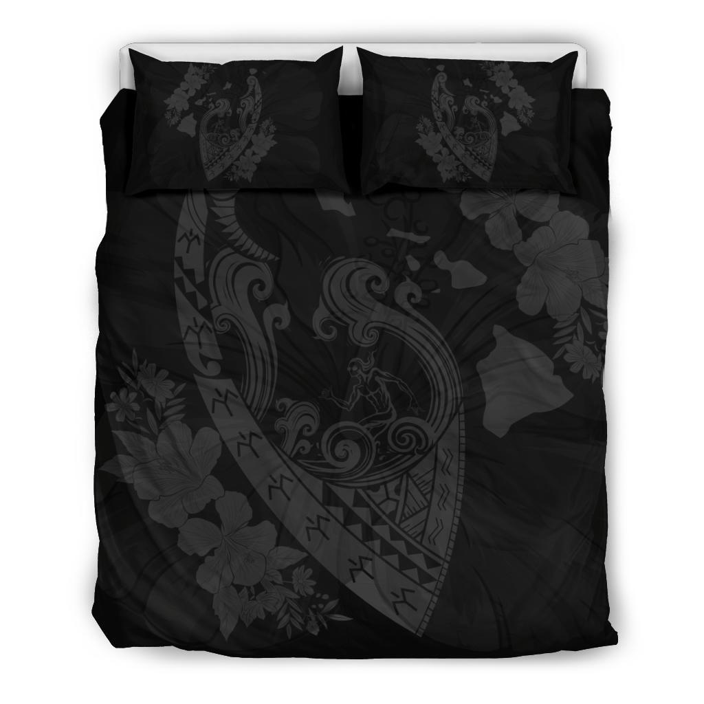 Hawaiian Fish Hook Hibiscus Banzai Surfing Polynesian Bedding Set Grey Grey - Polynesian Pride