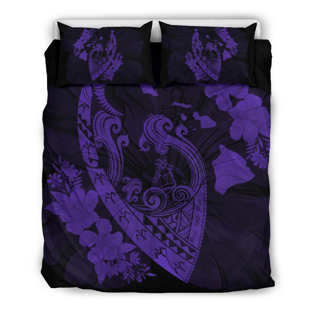 Hawaiian Fish Hook Hibiscus Banzai Surfing Polynesian Bedding Set Purple Purple - Polynesian Pride