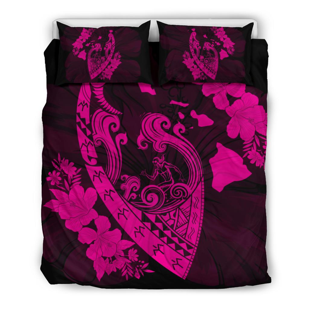 Hawaiian Fish Hook Hibiscus Banzai Surfing Polynesian Bedding Set Pink Pink - Polynesian Pride