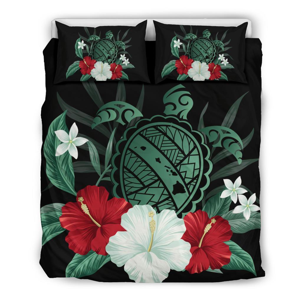 Hawaiian Map Turtle Hibiscus Polynesian Bedding Set Art - Polynesian Pride