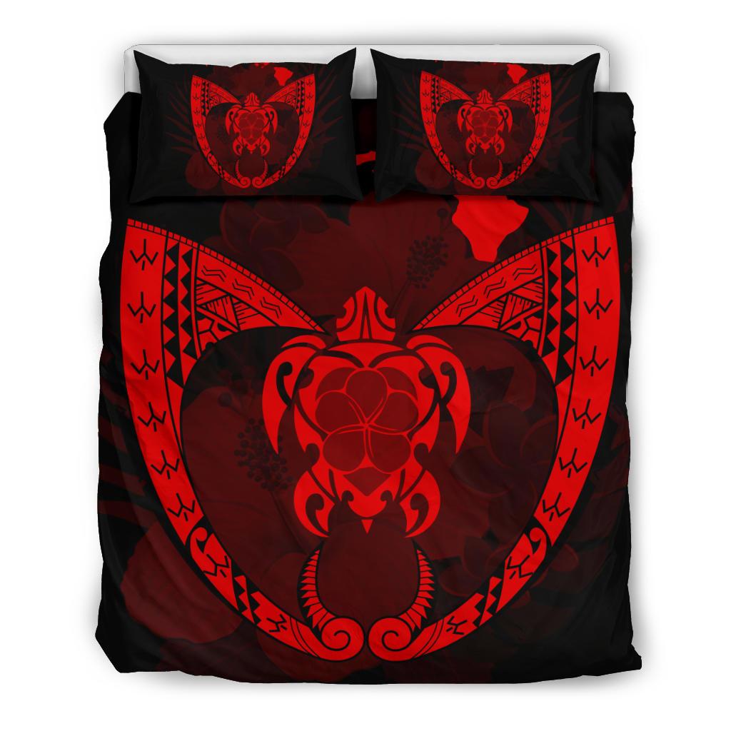 Hawaiian Fish Hook Turtle Heart Polynesian Bedding Set Red Red - Polynesian Pride