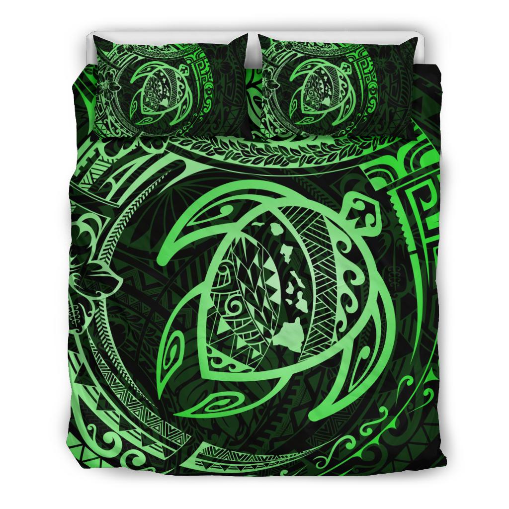 Hawaiian Map Turtle Polynesian Bedding Set Circle Green Green - Polynesian Pride